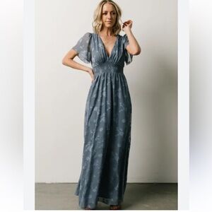 Baltic Born NWT Evelyn Dusty Blue Floral Maxi Dress Wedding Bridesmaid Shower M